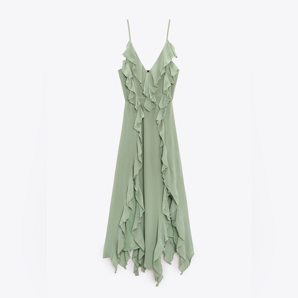 Zara Green Ruffled Maxi Dress - Picture 1 of 7